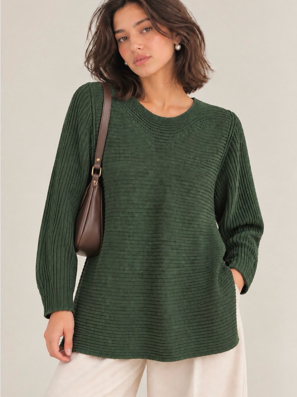 Contemporaine Simons Ribbed Knit Sweater Olive Dark Green